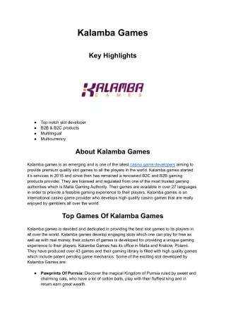 Casino Game Provider - Kalamba Games