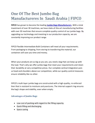 One Of The Best Jumbo Bag Manufacturers In Saudi Arabia | FIPCO