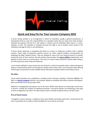 Quick and Easy Fix For Your Locums Company 2022