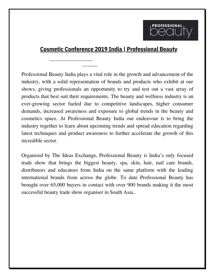 cosmetic conference 2019 india professional beauty