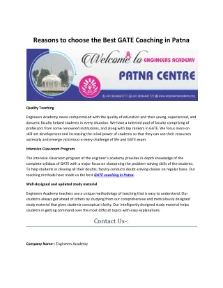 reasons to choose the best gate coaching in patna