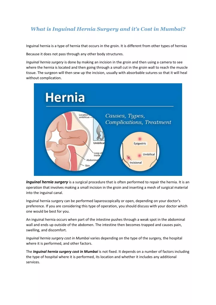 what is inguinal hernia surgery and it s cost