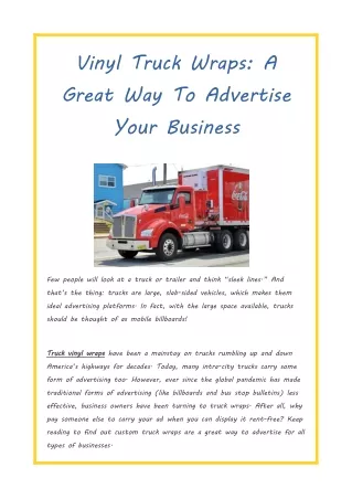 Vinyl Truck Wraps - A Great Way To Advertise Your Business