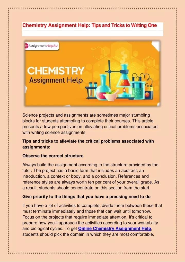 chemistry assignment help tips and tricks