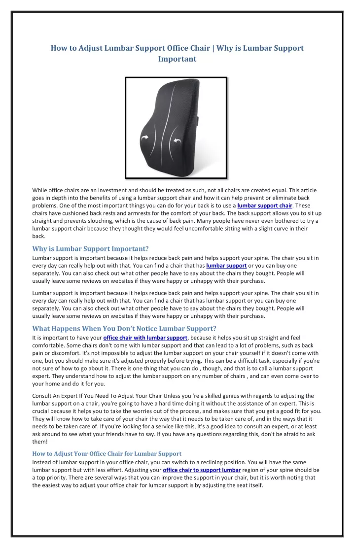 how to adjust lumbar support office chair