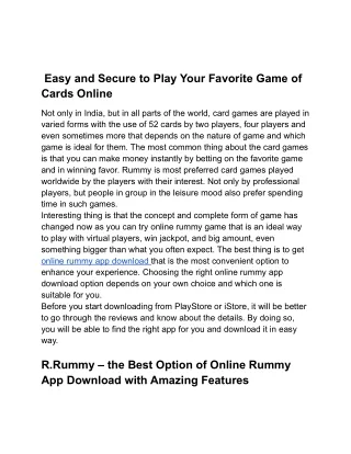 Online Rummy App Download