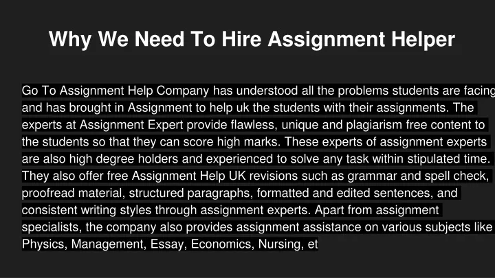 why we need to hire assignment helper