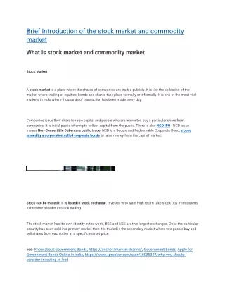 brief introduction of the stock market