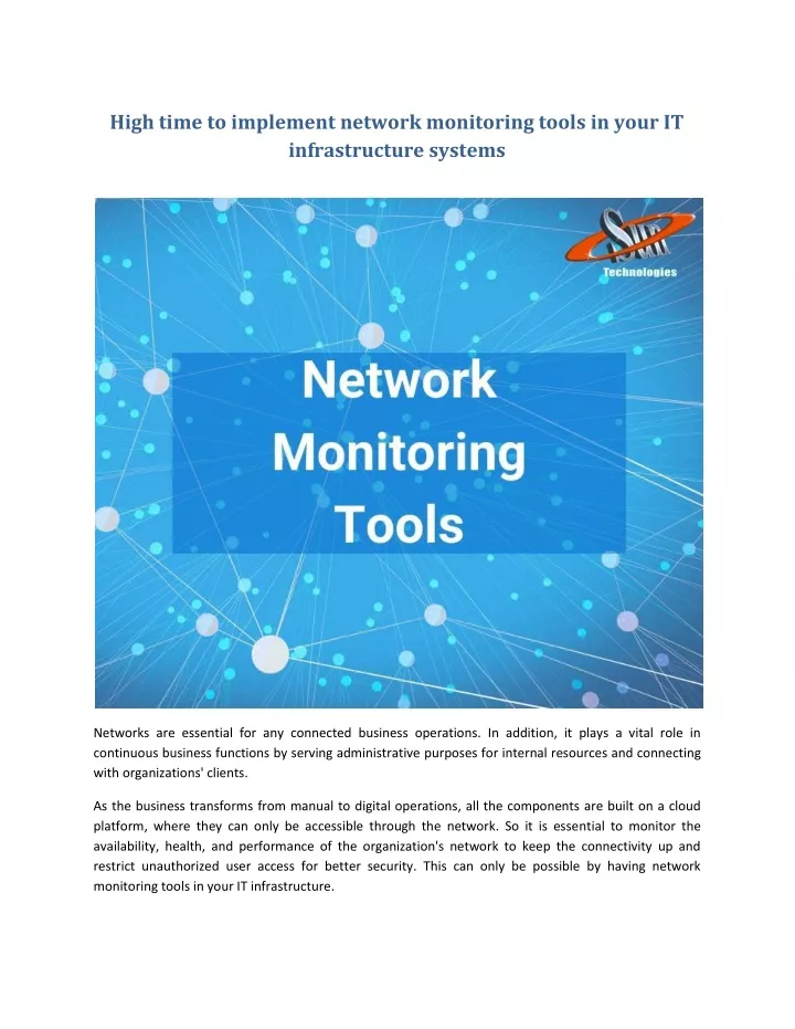 high time to implement network monitoring tools