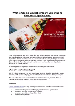 what is cosmo synthetic paper exploring