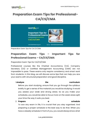 Preparation Exam Tips for Professional Exams - CA/CS/CMA