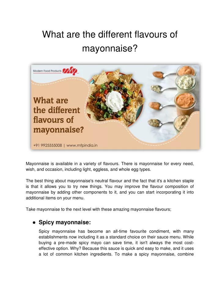 what are the different flavours of mayonnaise