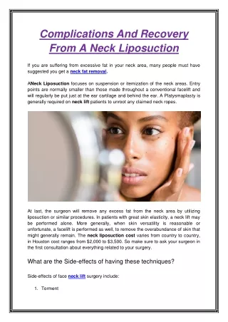 complications and recovery from a neck liposuction