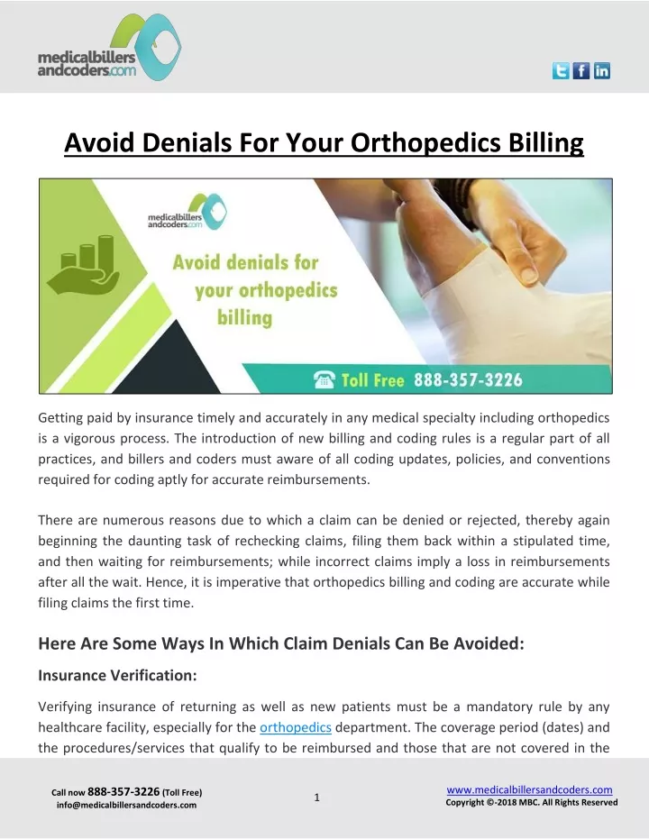 avoid denials for your orthopedics billing