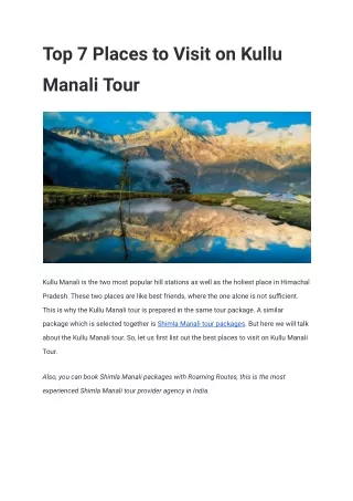 Top 7 Places to Visit on Kullu Manali Tour