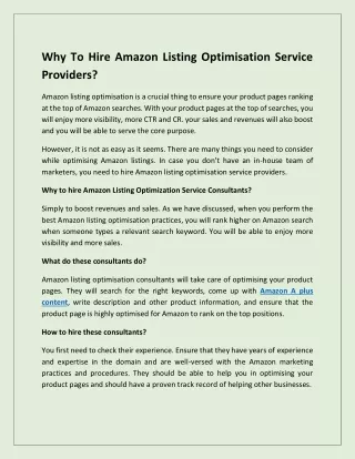 why to hire amazon listing optimisation service