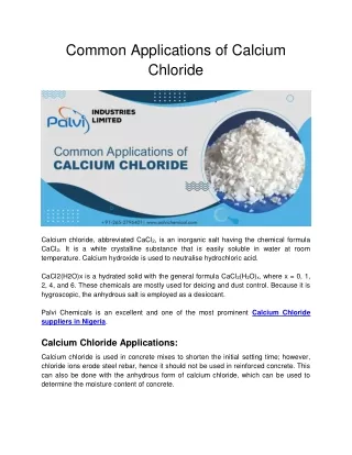 common applications of calcium chloride