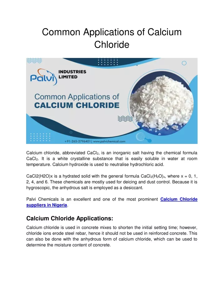 common applications of calcium chloride