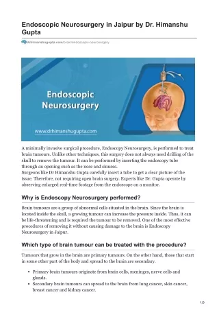 endoscopic neurosurgery in jaipur by dr himanshu