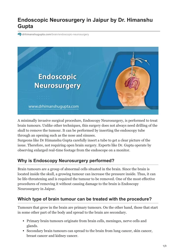 endoscopic neurosurgery in jaipur by dr himanshu