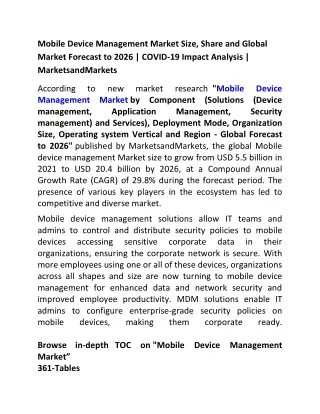 Mobile Device Management Market Size, Share and Global Market Forecast to 2026  COVID-19 Impact Analysis  MarketsandMark