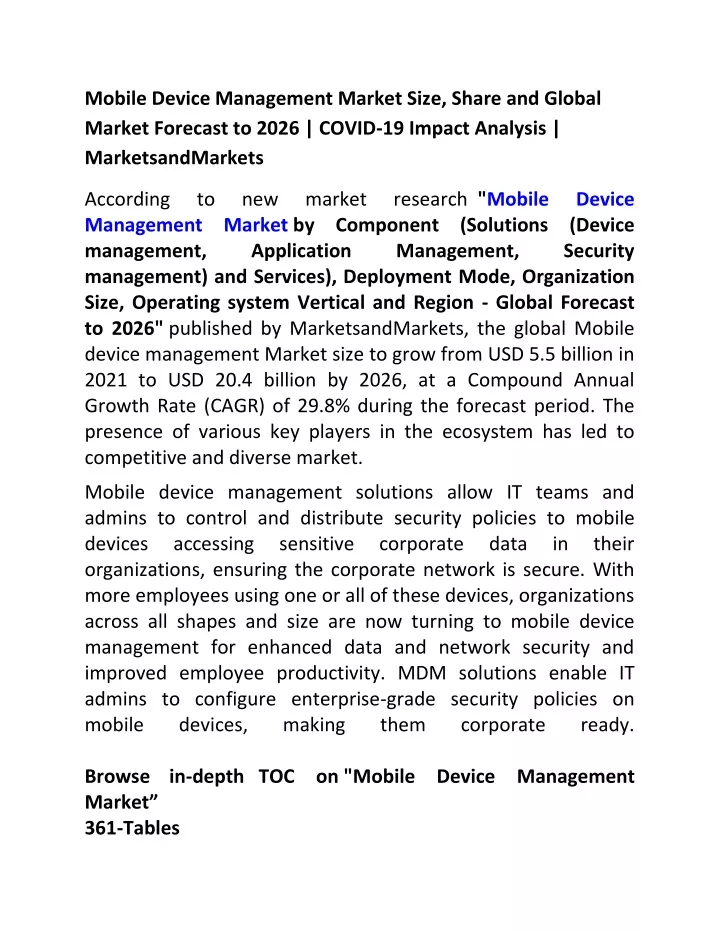 mobile device management market size share