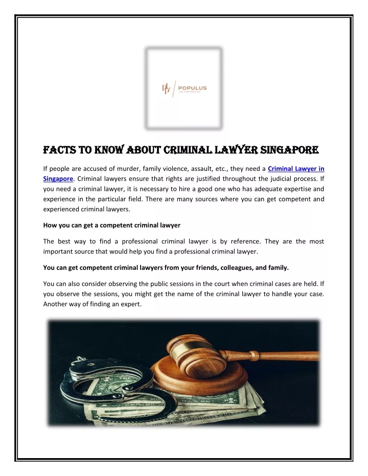 facts to know about criminal lawyer singapore