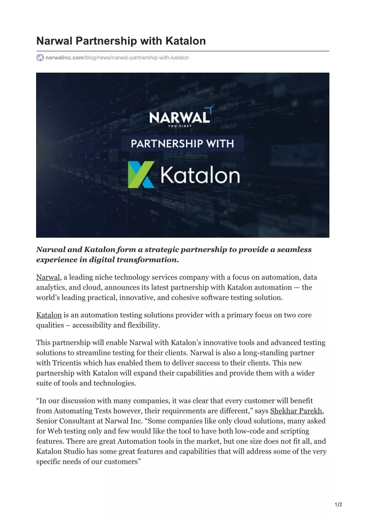 narwal partnership with katalon