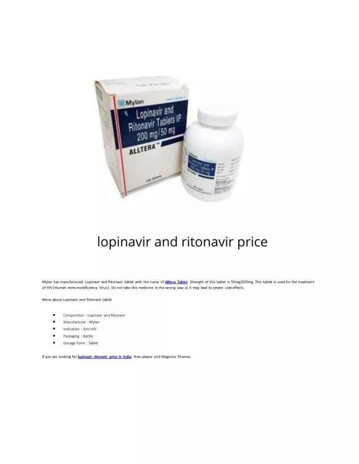 mylan has manufactured lopinavir and ritonavir