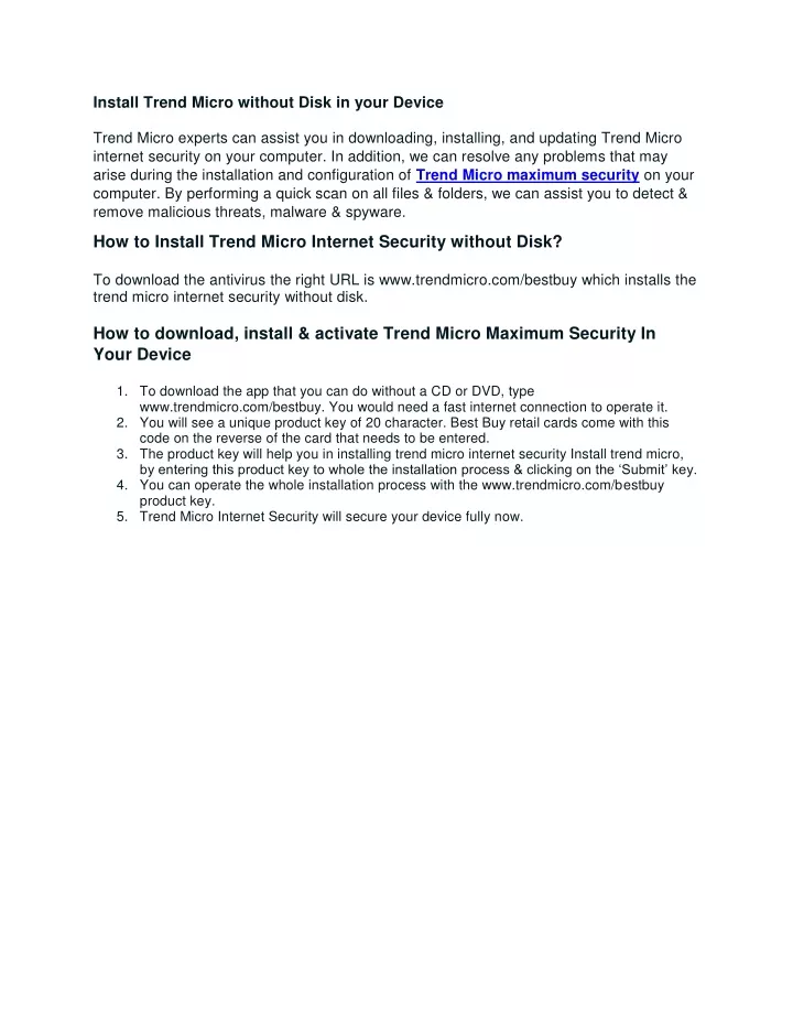 install trend micro without disk in your device