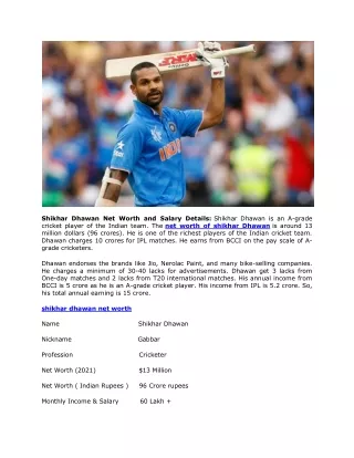 shikhar dhawan net worth and salary details