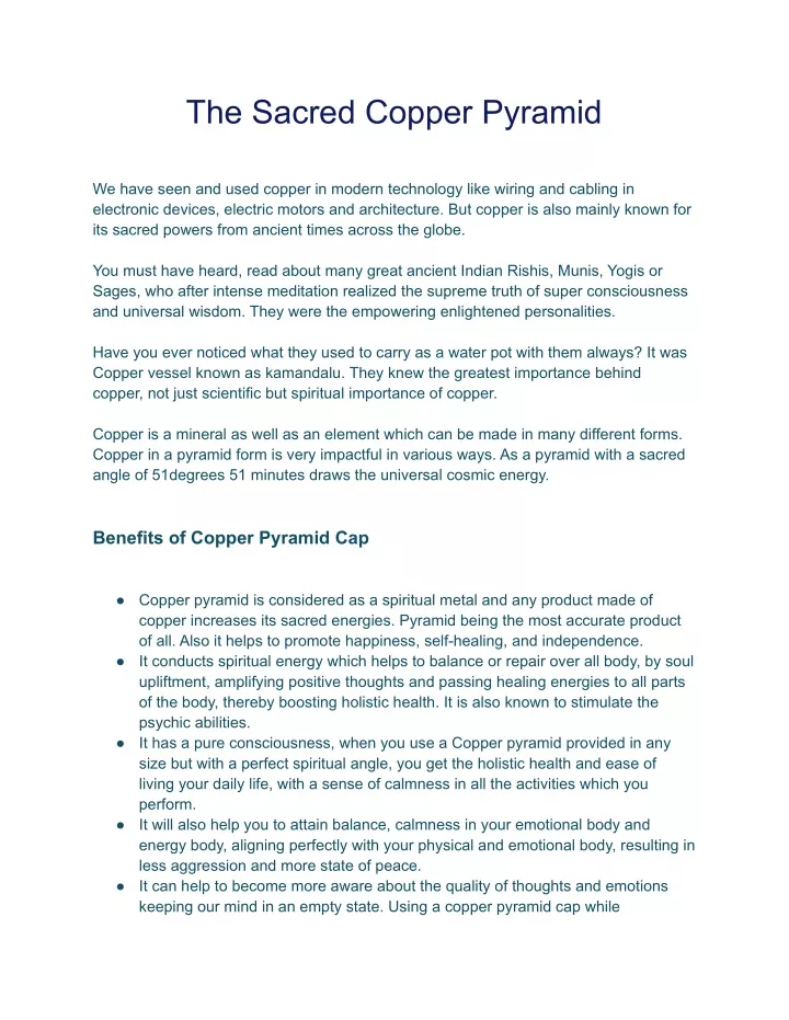 the sacred copper pyramid