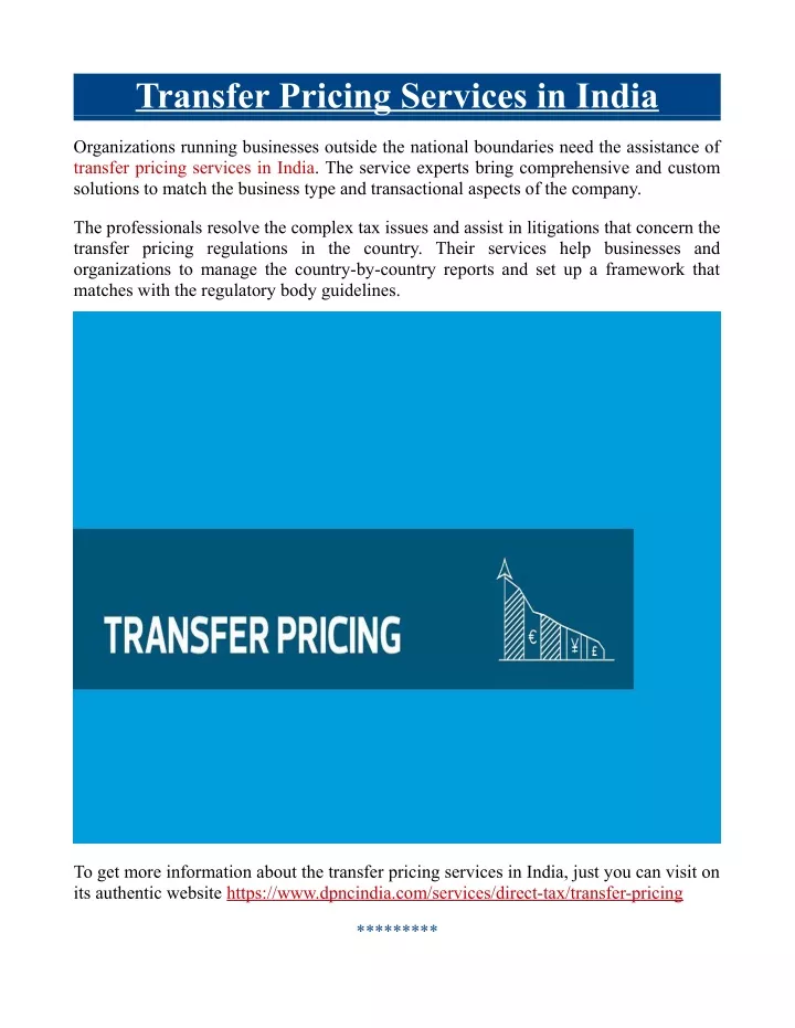 transfer pricing services in india