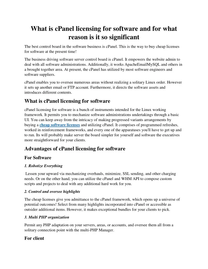 what is cpanel licensing for software