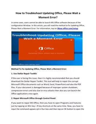 how to troubleshoot updating office please wait