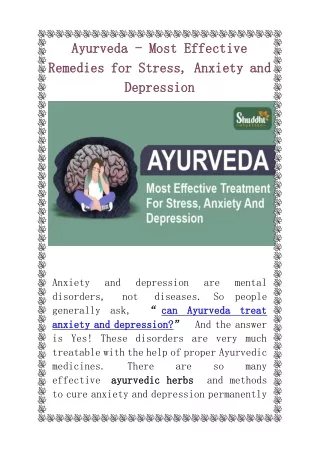 Ayurveda - Most Effective Remedies for Stress, Anxiety and Depression