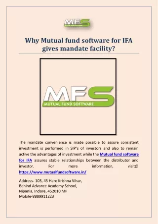why mutual fund software for ifa gives mandate