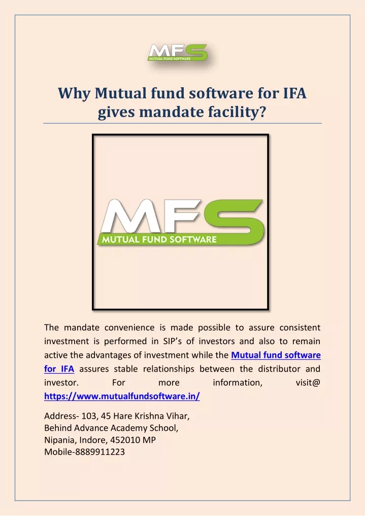 why mutual fund software for ifa gives mandate