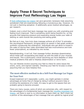 Apply These 8 Secret Techniques to Improve Foot Reflexology Las Vegas