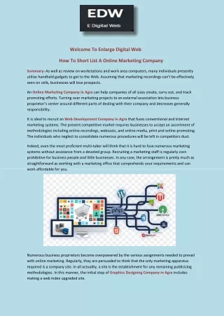 How To Short List A Online Marketing Company