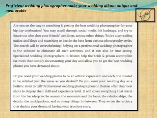 Proficient wedding photographer make your wedding album unique and memorable