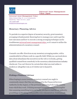 Monetary Planning Advice