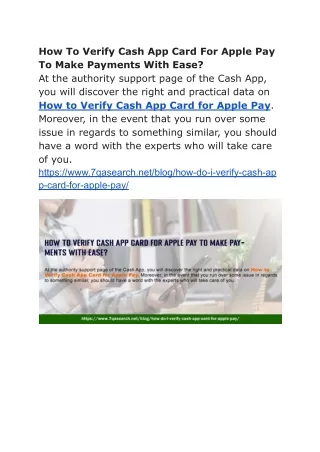 How To Verify Cash App Card For Apple Pay To Make Payments With Ease?