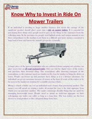 know why to invest in ride on mower trailers