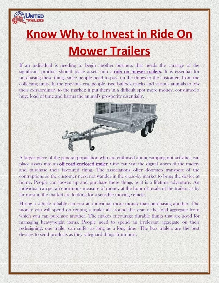 know why to invest in ride on mower trailers