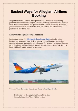 easiest ways for allegiant airlines booking