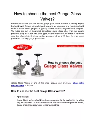how to choose the best guage glass valves