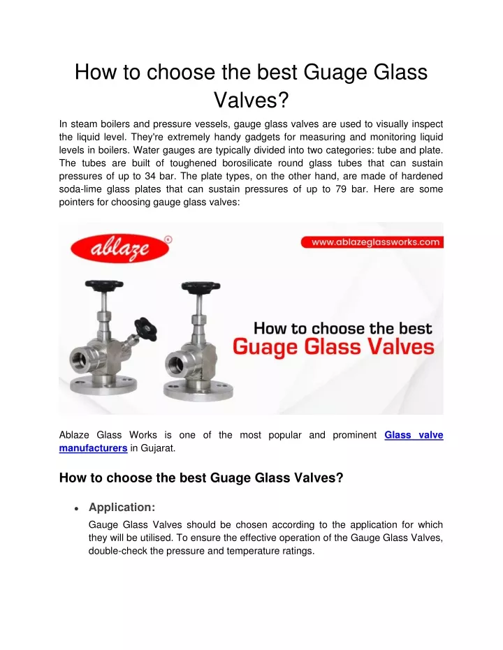 how to choose the best guage glass valves