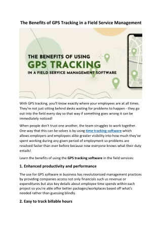 The Benefits of GPS Tracking in a Field Service Management