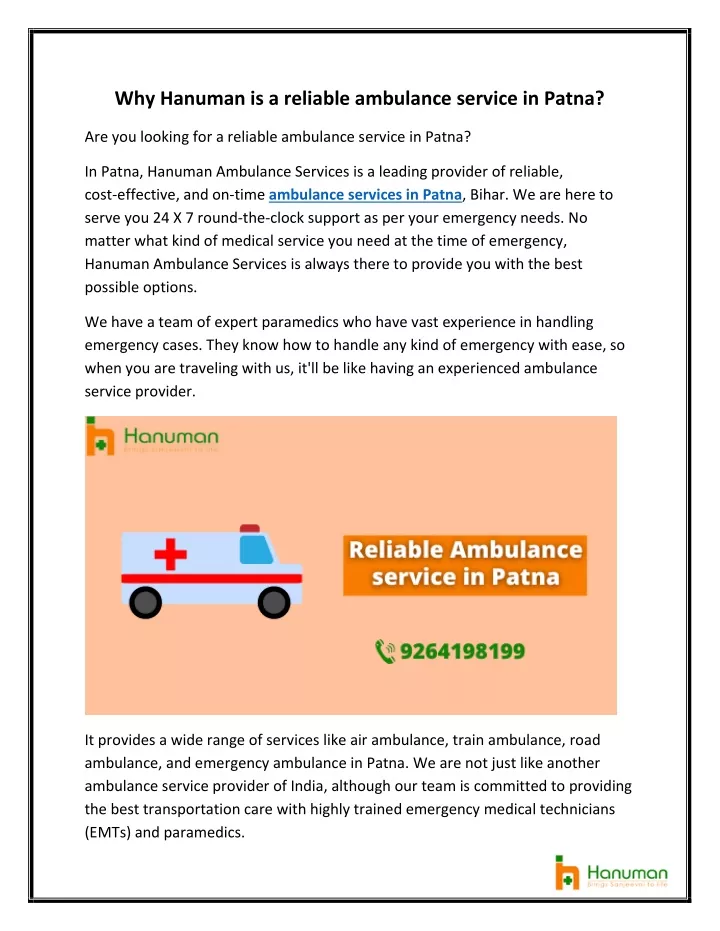 why hanuman is a reliable ambulance service